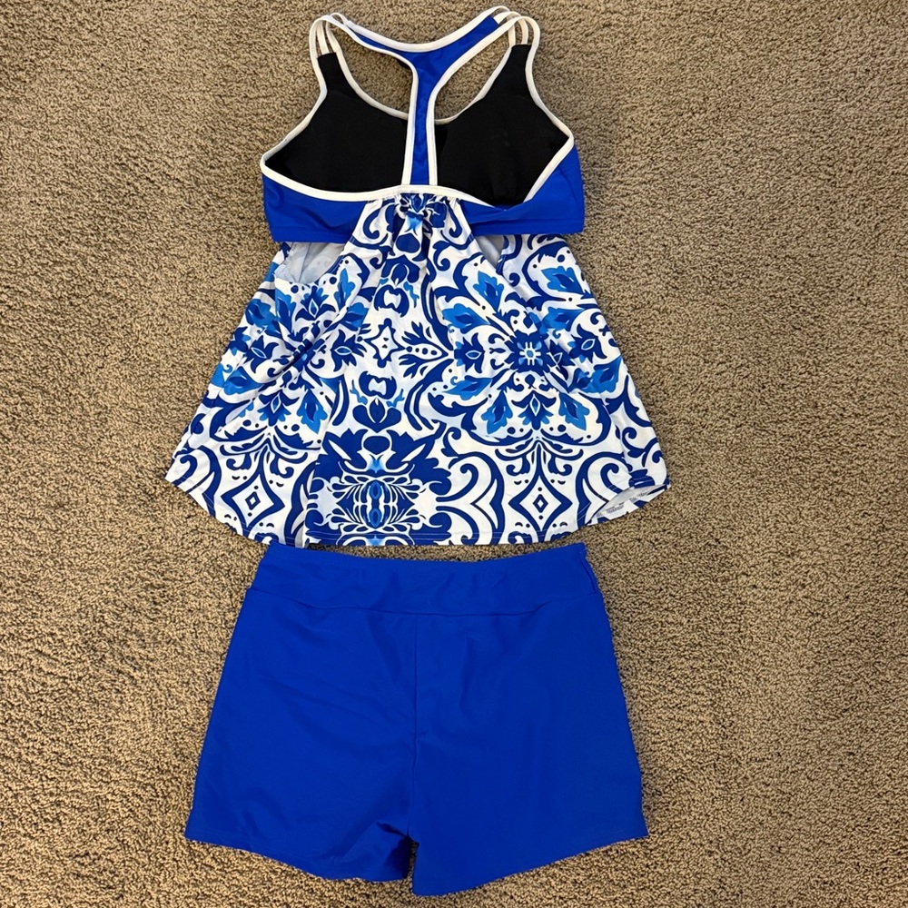 Blue Patterned Tankini Set Large - Picture 4 of 7